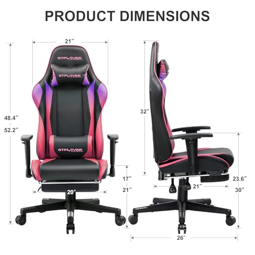 GTPLAYER Gaming Chair with Footrest, Ergonomic Computer Game Desk Chair, Reclining Gaming Chair Seat Height Adjustment, Swivel Rocker with Headrest and Lumbar (Colorful) by GTPLAYER - Image 6
