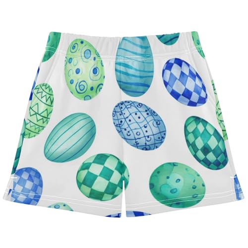 Girls Athletic Lounge Shorts Blue Green Easter Eggs Print Kids Casual Summer Shorts Cute Pajama Sleepwear, X-Small