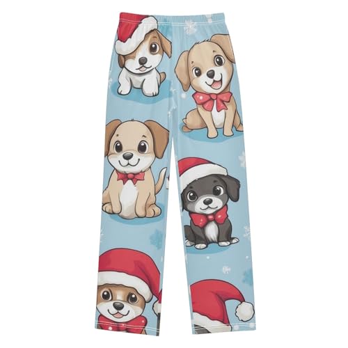 ZZXXB Xmas Puppy Dogs Boys Long Pants Soft Trousers Elastic Waist Kids Lounge Bottoms with Pockets S-XL