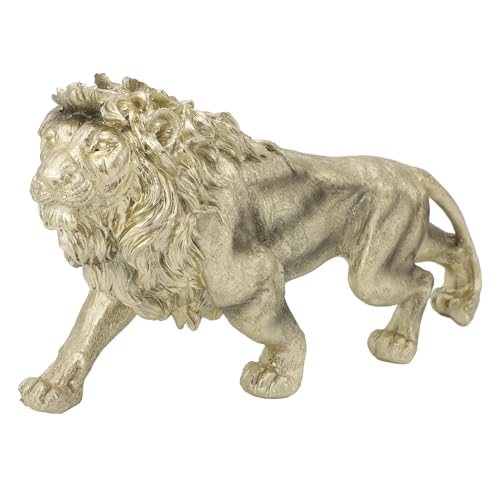 Pyhodi Starke Löwenfigur, Statue, Büro, Zuhause, Schreibtisch, Dekoration, Handgefertigte Polyresin-Tierskulptur, Moderne Kunstdekoration, Gartenfiguren, Outdoor-Dekoration, Gold, für