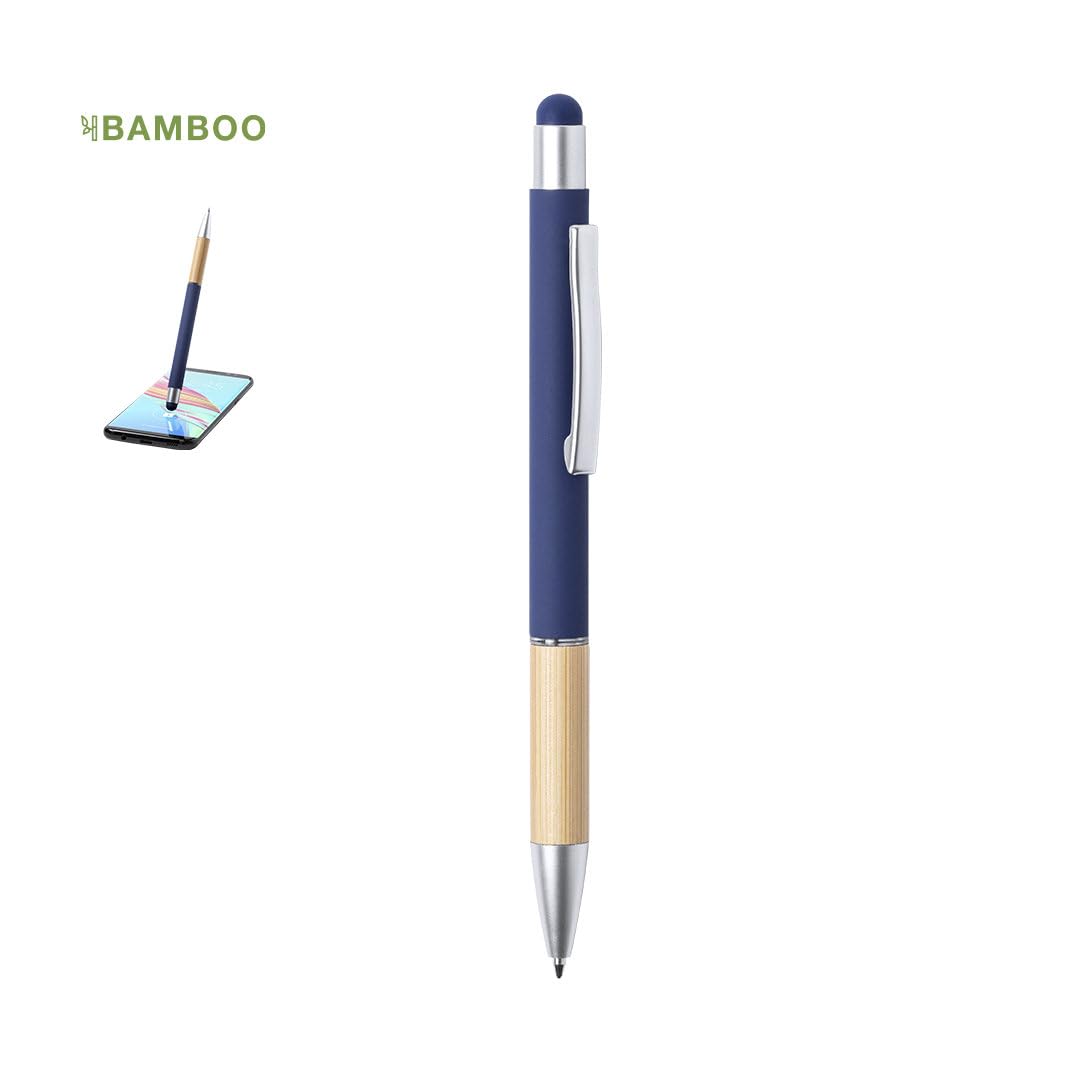 regalo grabado 300 Bolígrafos Personalizados 2 en 1 Metal Bambú Láser | Grabado hasta 2 líneas, puntero táctil, tinta jumbo azul, funda antelina opcional, uso: publicidad empresarial