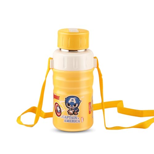 Image of JAYPEE Steel Safe 400 ml Inner Stainless steel Insulated Water bottle with Fliptop Lid, Marvel Super Heroes Yellow, Leakproof, BPA Free, Food Grade, School, Picnic Bottle & Sipper Bottle for Kids
