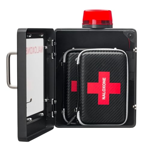Image of Naloxone Overdose Emergency Kit Cabinet - Includes Optional Alarm and Locking System - Designed for Wall Mount & Public Access (Metal, Black)