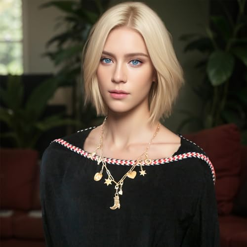 Charm Necklace for Women Chunky Gold Plated Paperclip Chain Amulet Evil Eye Jewelry Safety Pin Necklace Coastal Cowgirl Cowboy Necklace Third Eye Protection Jewelry for Women4