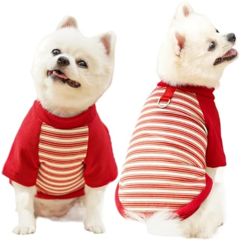 Mikuzo 秋冬用の薄手スウェットシャツ。犬、猫、ビションフリーゼ、テディベア、シュナウザーなど、小型から大型まで、あらゆるペットに最適です。薄手のストライプ柄スウェットシャツは、寒さからあなたを暖かく守ります。 (3XL,レッドストライプス)