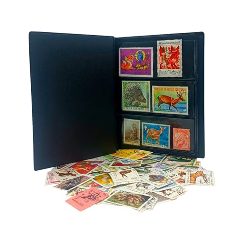 IMPACTO COLECCIONABLES – Colección de 100 Sellos con temática de Animales con álbum Incluido (14 x 18 x 1 cm) | Eleve su colección filatélica con Sellos matasellados en un álbum Compacto y Elegante