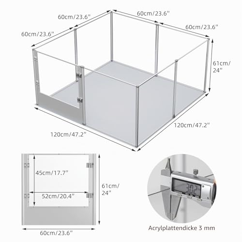 BingoPaw Acryl Wurfkiste Hunde Laufstall: Hundelaufstall für Wohnung, 8-TLG Welpenauslauf 60cm hoch, XXL Laufgitter Welpenlaufstall mit Tür und wasserdichte Boden