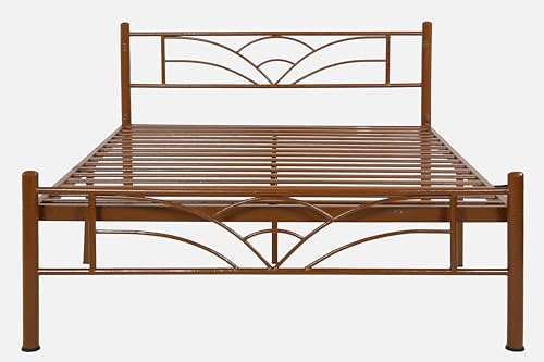 Image of Zyra Metal Queen Size Bed Without Storage | Wrought Iron Double Bed with Headboard & Footboard | Sturdy Powder Coated Platform Bed Queen Size Cot for BedroomLivingRoom Brown (75x60)