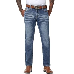 MZNBURAM Men’s Stretch Relaxed Fit Straight-Leg Jeans – Cowboy Cotton Fashion Comfort Flex Waist Denim Pants