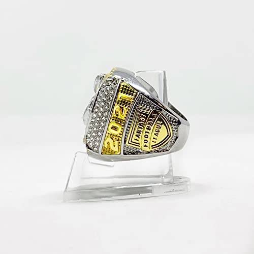 2021 Fantasy Football Championship Ring | Massive Silver And Gold Tone Award Trophy For Ffl Champion | Stand Included (11, Black Stone) #TOP3