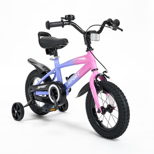BODIOO Kids Bike for Boys Girls 12 Inch Kid Bike with Removable Training Wheels Sturdy Frame Adjustable Seat Handbrake & Coaster Brake (Gradient Purple)