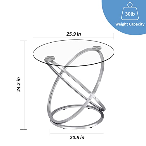 Oiog Glass Round End Table, Modern Contemporary Side Table For Small Space With Tempered Glass Tabletop For Living Room, Chrome Finish thumb #1