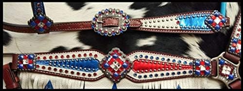 Showman Red/White/Blue Patriotic Headstall & Breast Collar Set w/Fringe