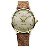 Minimalistisch aber doch Einzigartig - sehr schöne und günstige Armbanduhr für Herren mit goldfarbenem Ziffernblatt, goldfarbenen Indexen und braunem Lederband. Cool, Ausgefallen und trotzdem Schlicht. Passt zu jedem Stil.
