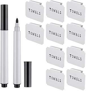 12 Pieces Basket Labels Clip on Set, Include 10 Pieces Kitchen Clip Label Holder Removable Pantry Basket Labels with 2 Pieces Black Chalk Marker for Storage Bins Organization Box (White)