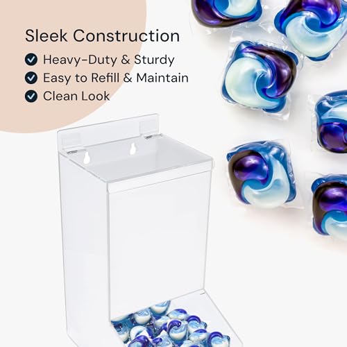 SimplyImagine Acrylic Dispenser Laundry & Dishwasher Pods Holder - Wall-Mount or Countertop Storage for Pods, Earplugs, Gloves, Hairnets, Shoe Covers, Trash Bags - Candy Dispenser - Thumbnail 5