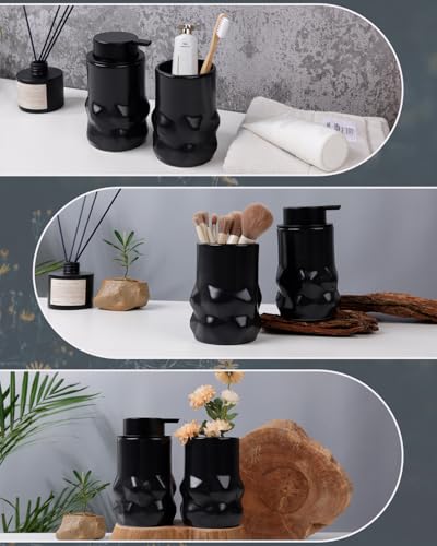 Image of BosilunLife Hand Soap Dispenser - Foam Soap Dispenser Bathroom Ceramic Dish Liquid Soap Dispenser for Kitchen, Bathroom Countertop Soap Dispensers (Black-Liquid-Sculpt)