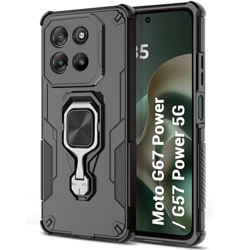 Image of TheGiftKart Tough Armor Bumper Back Case Cover for Motorola Moto G67 Power / G57 Power 5G | Ring Holder & Kickstand in-Built | 360 Degree Protection Back Cover for Moto G67 Power 5G (PC & TPU, Black)