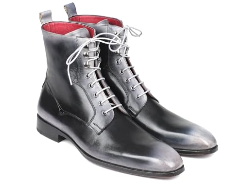 Bottes à lacets en cuir bruni gris Paul Parkman fait main pour homme
