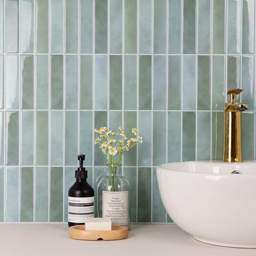 Miniatura 2 de Wostick Verde Azulejos Adhesivos, 3d Azulejo Adhesivos Baño, Fácil De Limpiar Azulejos Adhesivo Cocina Para Decoración Y Renovación Del Hogar, 28x22cm 10sheets