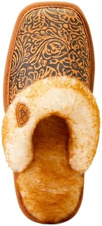 ARIAT Women's Jackie Square Toe Embossed Tooling Warm Soft Comfortable Full-Grain Leather Slippers, Brown, 6 | Image 3