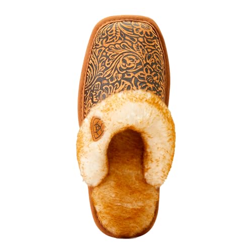 ARIAT Women's Jackie Square Toe Embossed Warm Soft Comfortable Full-Grain Leather Indoor Outdoor Slippers3