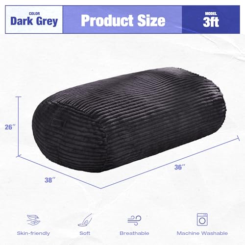 Image of Hobestluk 3FT Bean Bag Chairs Adult Bean Bag with Portable Handle Comfy Large Bean Bag Chair with Removable Cover for Living Room Bedroom or Reading Nook (Stripe Dark Grey, 3FT)