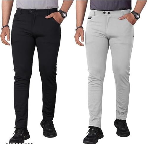 Image of K. K Garments 2 pcs Men's Regular Fit Lycra Blend Trousers for Men | Regular Fit Lycra Lower for Boys