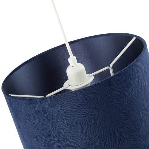 Chic Contemporary Thin Lined Midnight Blue Velvet Fabric Round Lamp Shade | 30cm x 20cm | Inner Navy Blue Satin Lining by Happy Homewares - Image 4