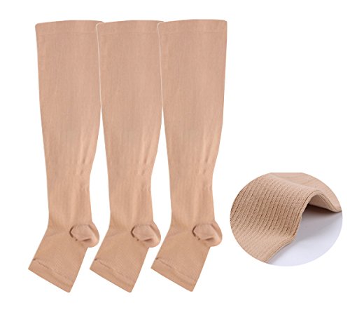 Open toe Toeless Compression Socks 3 Pairs for Women Men 15-20 mmHg Support