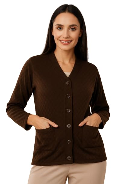 Image of Women's Warm Woolen Cardigan - Stylish Full Sleeve Knitwear for Winter, Cozy & Elegant Sweater with Front Pocket Plus Size Also Available L to 4XL