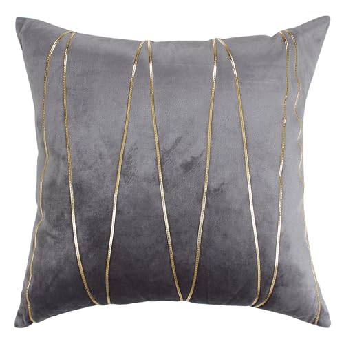Image of Amazon Brand - Umi Gold Leather Striped Pack of 2 Throw Pillow Covers Velvet Decorative Cushion Covers Cases for Sofa Bedroom Livingroom Car 22 x 22 in Grey Color