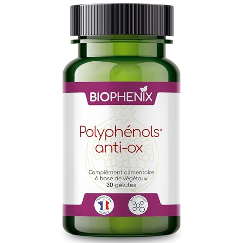 Biophénix Polyphénols Anti-Ox 30 Gélules - Complément Alimentaire 100% Naturel à Base de Végétaux - Resvératrol, Acérola Sauvage, Cacao, Grenade, Maté, Thé Vert, Thé Noir, Vitamine E - Antioxydant