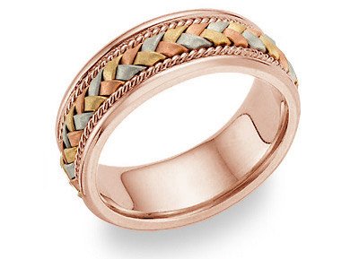 14K Rose Gold and Tri-Color Braided Wedding Band Ring