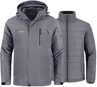 Wantdo Men's 3-in-1 Ski Jacket Waterproof Winter Coat for Snowboarding Grey XL