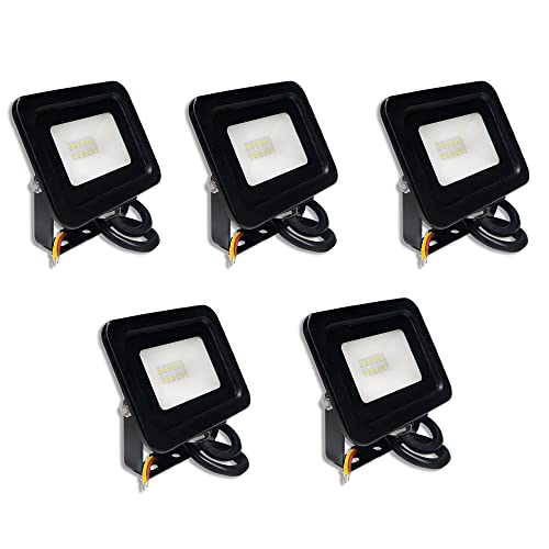 ACXIN Lot de 5 projecteurs LED 10 W - Super lumineux - Spot extérieur - En aluminium - Pour jardin, garage, blanc froid - Étanche IP65