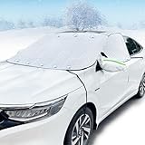 Gillevecara フロントガラス 凍結防止シート 車 フロントガラスカバー 霜よけ 凍結防止シート側窓保護 四層構造 撥水加工 12枚強力磁石内蔵 盗難防止ベルト 雪対策 霜除け 雪下ろし 積雪 結露防止 四季対応 軽自動車 車種汎用 (L(155×128cm))