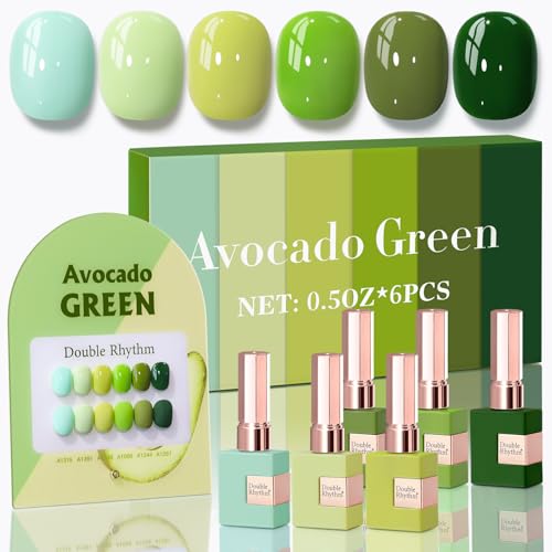 Image of Double Rhythm 6 Pcs 15 ML Gel Polish Set Same Color Same Bottle Soak Off Gel Polish Kit Nail Art Manicure Salon DIY at Home for Women (Light Dark Green Olive Teal-T6-15)