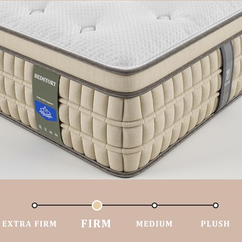 BedStory Firm King Mattress 14 inch - Pain-Relieving Hybrid Mattress for Extra Lumbar & Hip Support - 365-Night Trial No Sagging Bed in a Box - No Odor, Fiberglass-Free, CertiPUR-US Certified