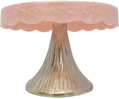 Image of Elegant Pink Resin Cake Stand with Metallic Pedestal - Perfect for Dessert Displays at Any Event, Adding a Touch of Sophistication and Charm to Your Table Setting