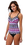 ATTRACO Womens Tankini Swimsuits Swim Top with Bottoms Strap Swimwear Purple M