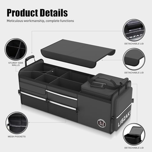Image of LIBZAKI Oversize 4 in 1 Car Trunk Storage Organizer, Multi Compartment Collapsible Trunk Storage Box with Cooler Bag for Car Truck SUV-Black