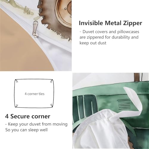 Housse de couette tracteur vert imprimé aquarelle réversible en microfibre douce - 7