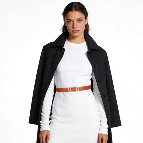 Image of Aurolran Women's Leather Belt with Buckle - Ideal for Dresses, Jeans, and Coats