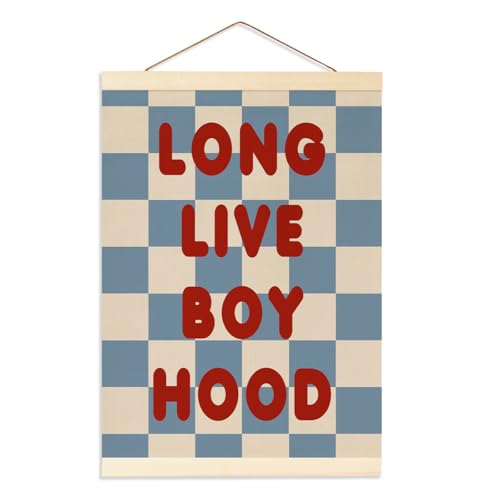 Long Live Boyhood Banner Boys Room Decor Vintage Nursery Wall Decor Boy Toddler Boy Bedroom Decoration Playroom Teen Boy Room Blue Checkered Hanging Flag Banner