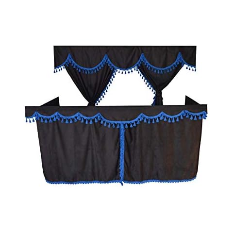 Full Black Truck Curtains Set with Blue Tassels Cover