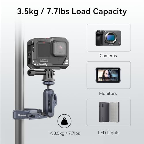 Image of SMALLRIG Camera Mount Clamp, Ballhead Magic Arm with Clamp and Adapter for Gopro, Camera Monitor Mount with 1 /4 inch-20, 3 /8 inch-16 Threaded Holes, Super Clamp for Gopro /DSLR /Stabilizer
