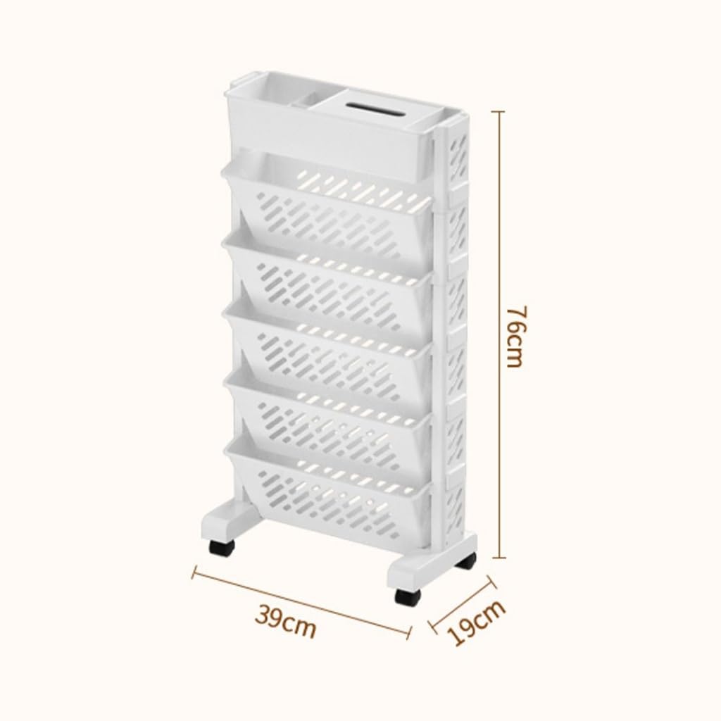 Bibliothèque Mobile à 5 Niveaux En Plastique Multifonction à Roulettes De Grande Capacité Rotative En Plastique, étagère D'organisation Amovible Et Mobile Pour La Maison, L'école, La Chambre à