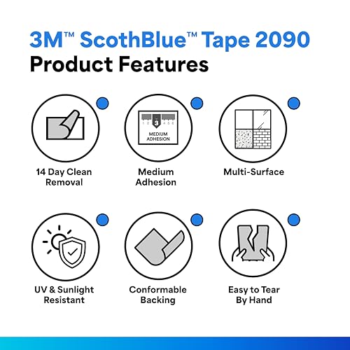 Image of 3M 2090 ScotchBlue Painters Tape, Multi-Surface Masking Tape, Medium Adhesion, Painting Wall Preparation, 0.5 inch x 60yd (Case of 48 Rolls)