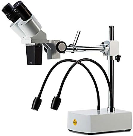 Swift S41-20 Professional Dissecting Binocular Stereo Microscope, WF10x WF20x Eyepieces, 10X 20X Magnification, 1X Objective, LED Lighting, Boom-Arm Stand